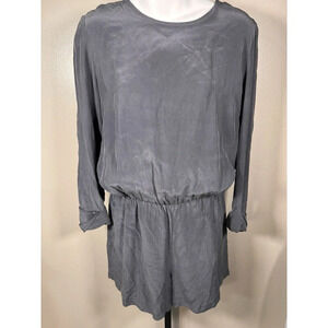Club Monaco Gray 100% Silk Shorts Romper 3/4 Sleeve Minimalist Neutral Classy 6
